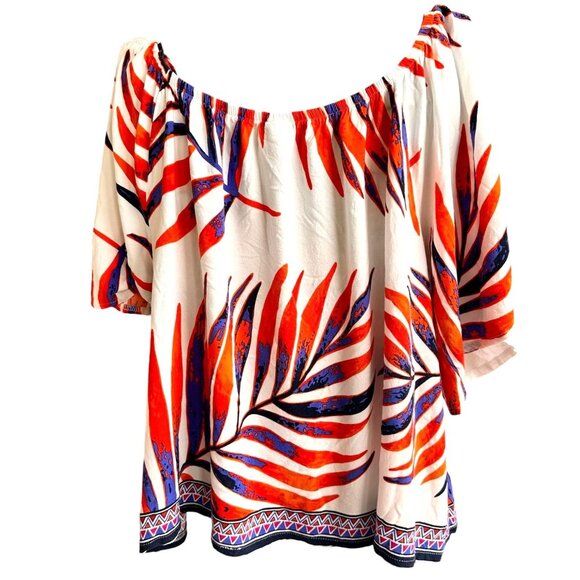 Lascada On Off Shoulder Top Size 12 14  White Festive Leaves Boho Hippie… - Picture 9 of 12